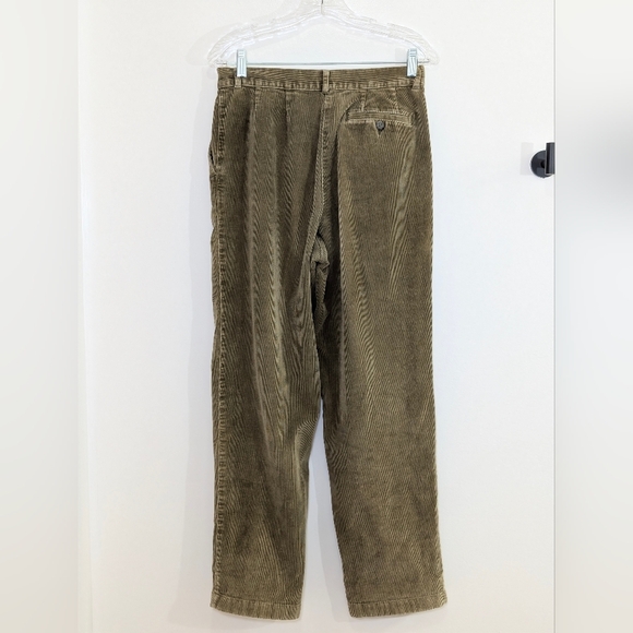 L.L.Bean Olive Pleated Corduroy Pants High Rise Straight Leg Vintage Workwear 8 - Picture 3 of 6